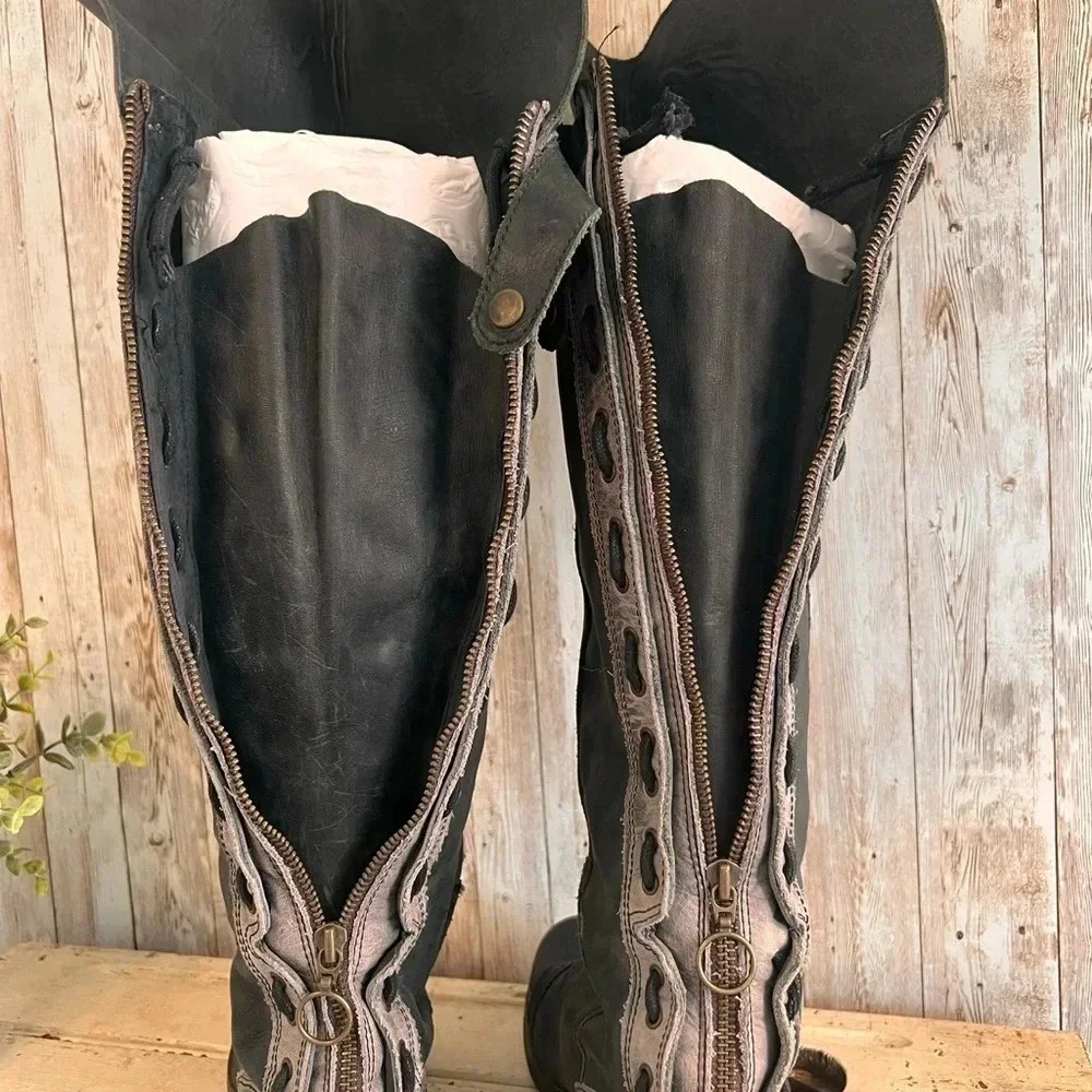 Jeffrey Campbell Over The Knee Grey Leather Boots